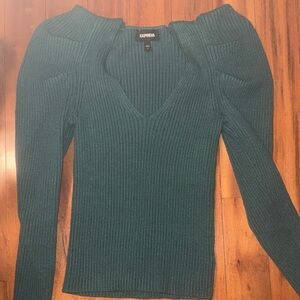 Express Women's Teal V-Neck Sweater